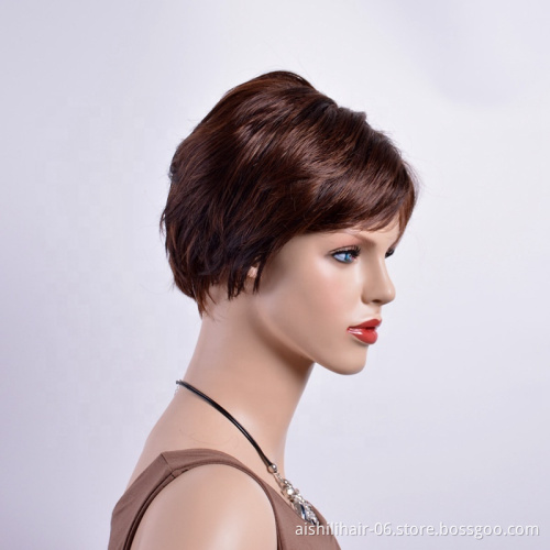Wholesale heat resistant synthetic wigs natural wave short dark brown fibre synthetic hair wigs for women